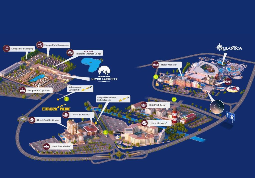 Mapa completo de Europa-Park Resort con Europa-Park y Rulantica