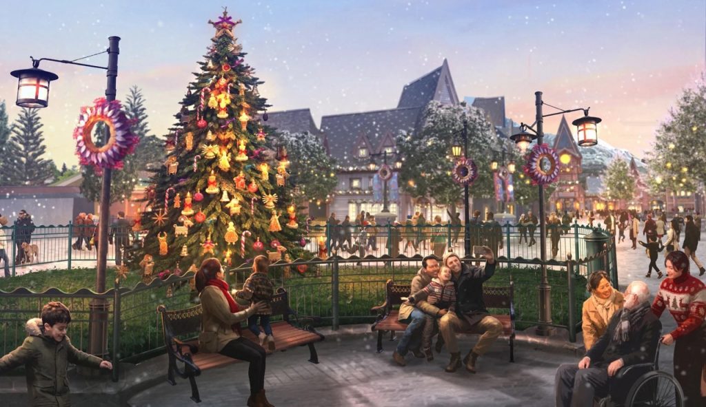 Decoración navideña de las calles de Arendelle en World of Frozen de Disneyland Paris