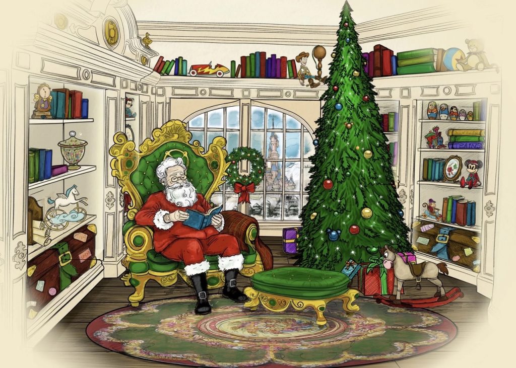 Imagen del espacio navideño preparado para conocer a Papá Noel en Disneyland Paris
